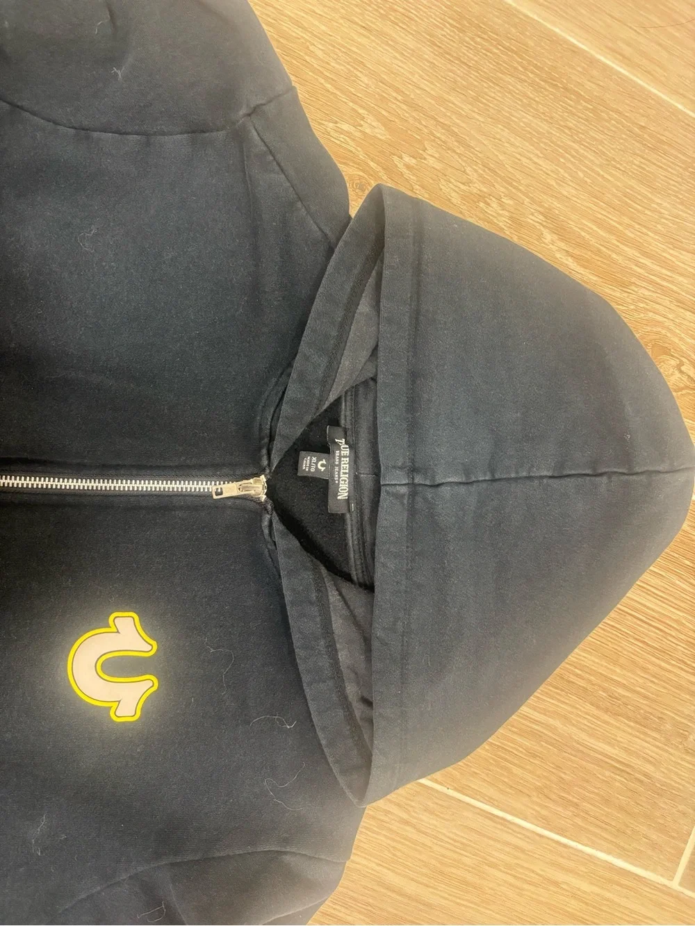 True Religion Kids Black Zip Hoodie with Yellow Logo Patch